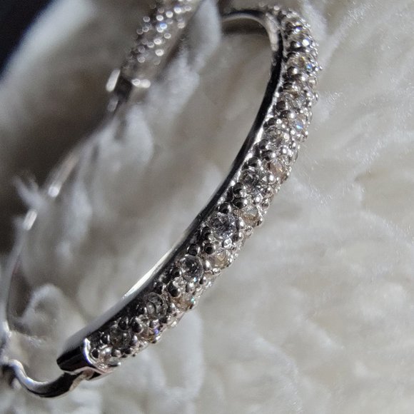 Women's Large Sterling Silver CZ Hoop Earrings - Picture 4 of 9